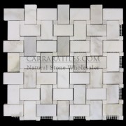 Calacatta Gold Italian Marble Basketweave Mosaic Tile with Calacatta Oro Dots Honed