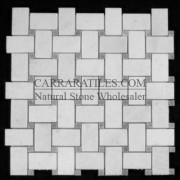 Statuary Marble Italian White Statuario Basketweave Mosaic Tile with Bardiglio Gray Dots Honed