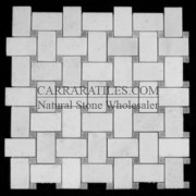 Statuary Marble Italian White Statuario Basketweave Mosaic Tile with Bardiglio Gray Dots Polished