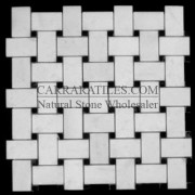 Statuary Marble Italian White Statuario Basketweave Mosaic Tile with Negro Marquina Black Dots Honed