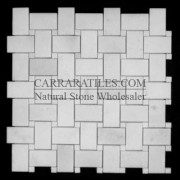 Statuary Marble Italian White Statuario Basketweave Mosaic Tile with Statuary Crystal White Dots Polished